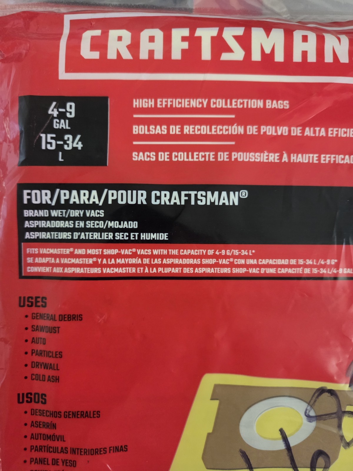 Craftsman High Efficiency Collection Bags 4-9 Gallon Vacuum (2) Lot Of 2 New gallery