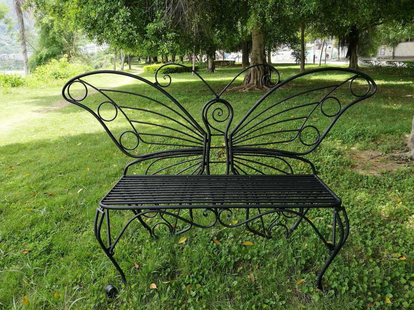 Metal Garden Bench 2 Sizes Butterfly Chair Decor Antique Black/White Outdoor gallery