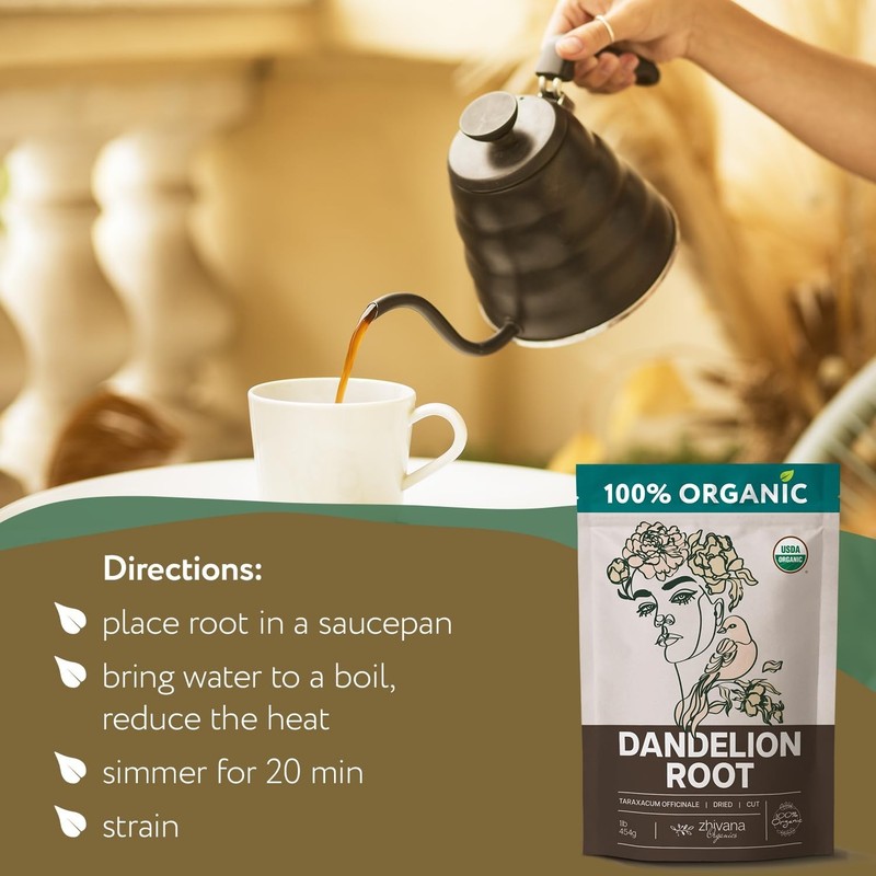 Organic Dandelion Root Tea - 16 Oz Loose Leaf for Liver Cleanse & Digestion gallery