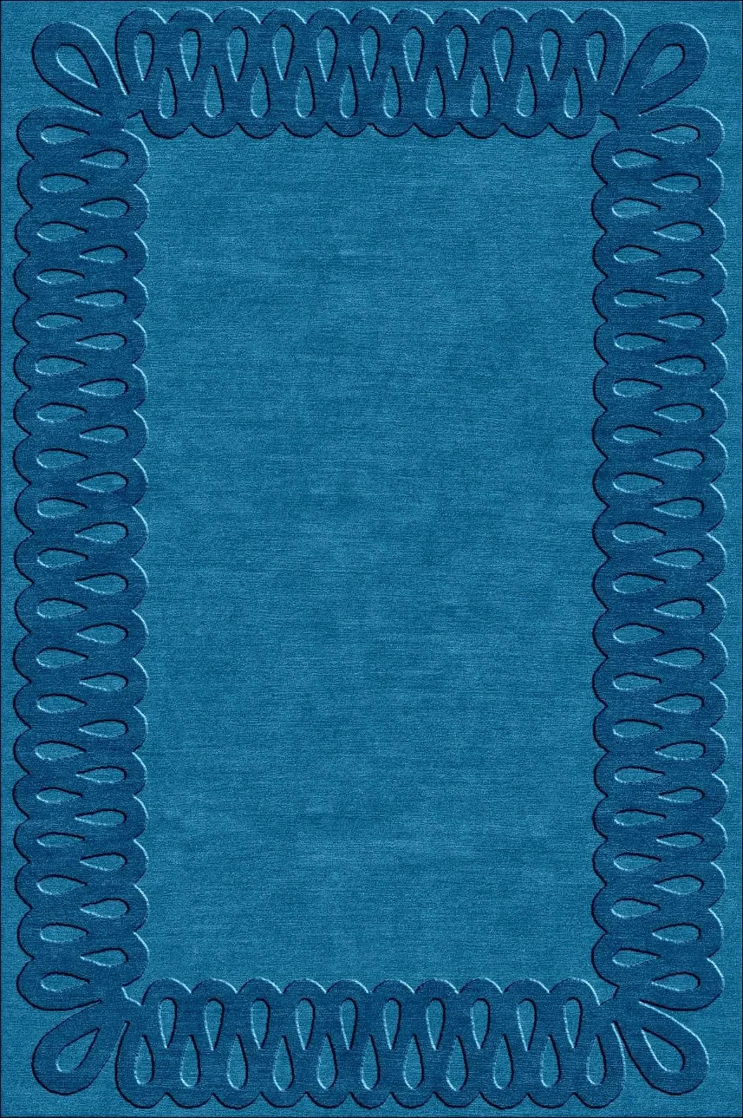 Blue Hand Tufted Wool Rug, Modern Sculpted Border Carpet, Luxury Bedroom Living gallery