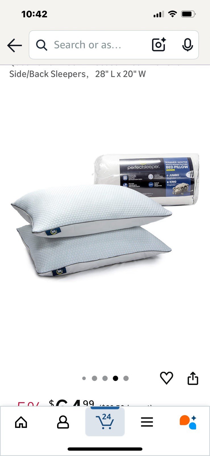 Serta White Goose Feather Set Of 2 - Summer Winter Pillow Queen Size gallery