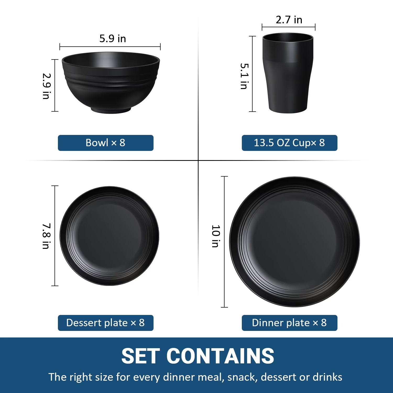 TINANA 32-Piece Wheat Straw Dinnerware Set Service for 8 Black FREE SHIP gallery