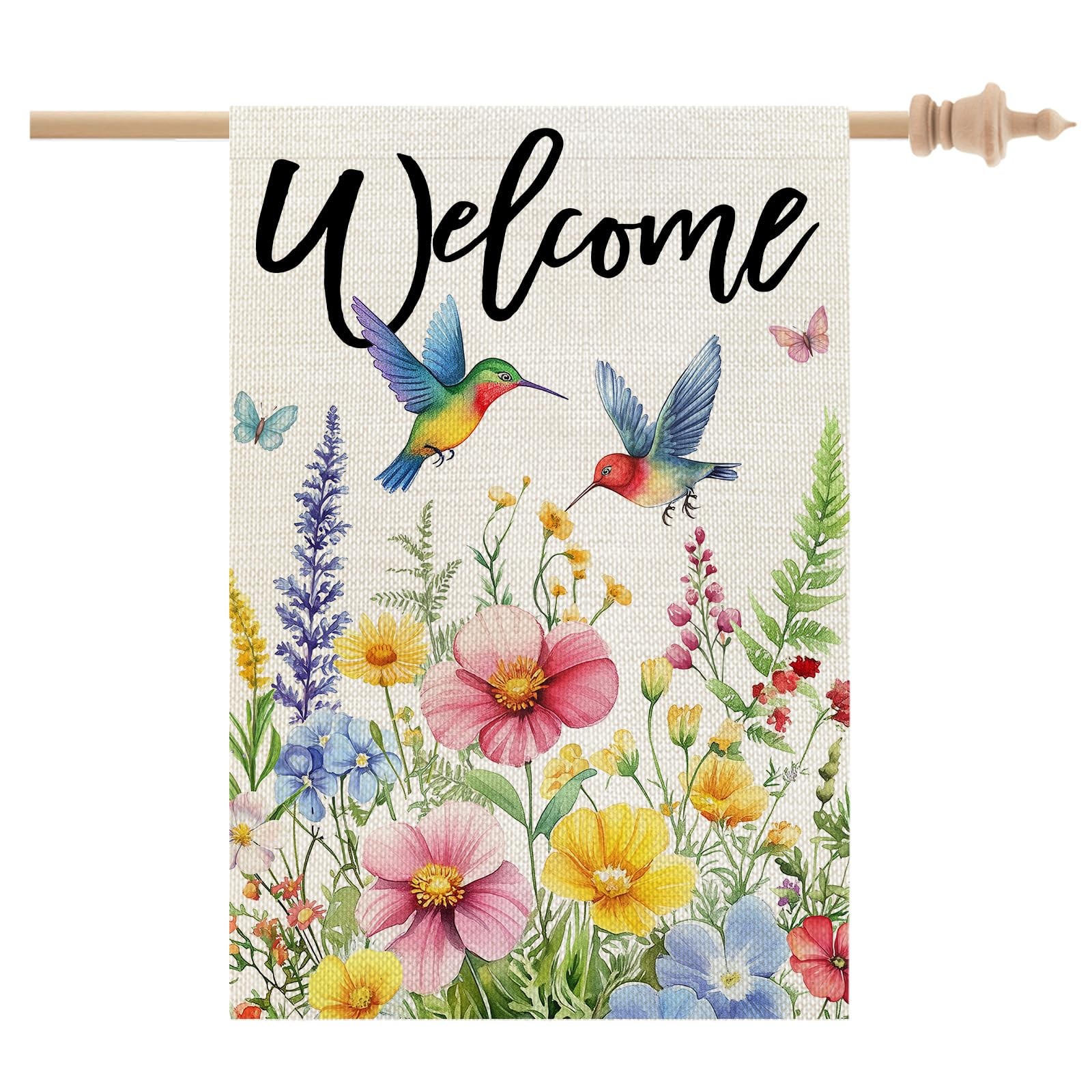 Spring House Flag Floral Hummingbirds Double Sided 28x40 Inches Large Burlap ... gallery