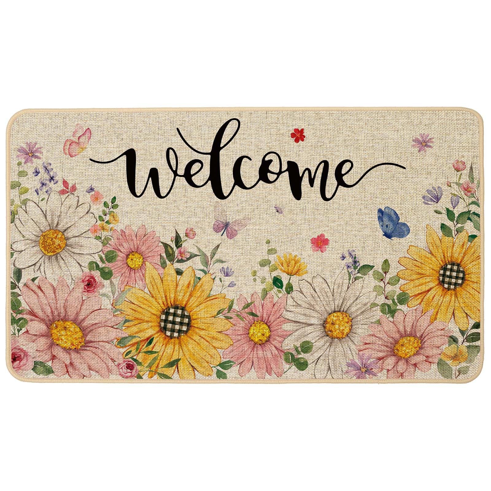 Spring Summer Floral Welcome Doormat Outdoor Outside,Sunflower Daisy Flowers ... gallery
