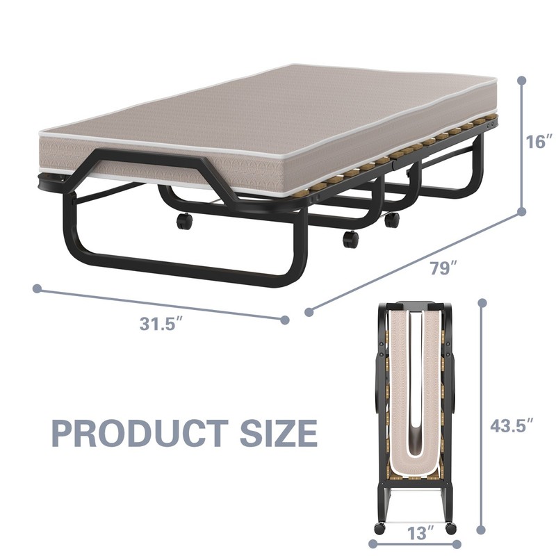 Folding Bed w/Memory Foam Mattress Rollaway Metal Bed Sleeper Made in Italy gallery