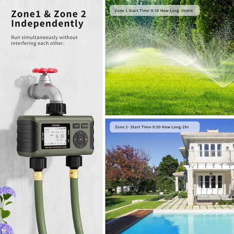 Sprinkler Timer 2 Zone Water Timer Outdoor Irrigation with Rain Delay for Garden gallery