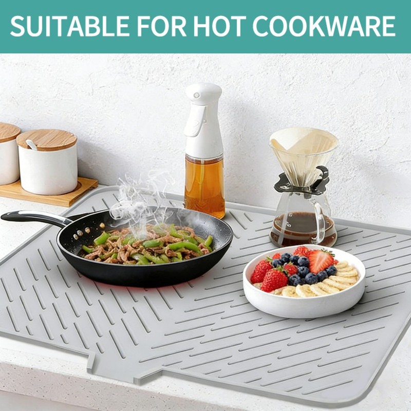 Silicone Large Size Dish Drying Mat with Built-in Drain Lip Dish Drainer Mats gallery