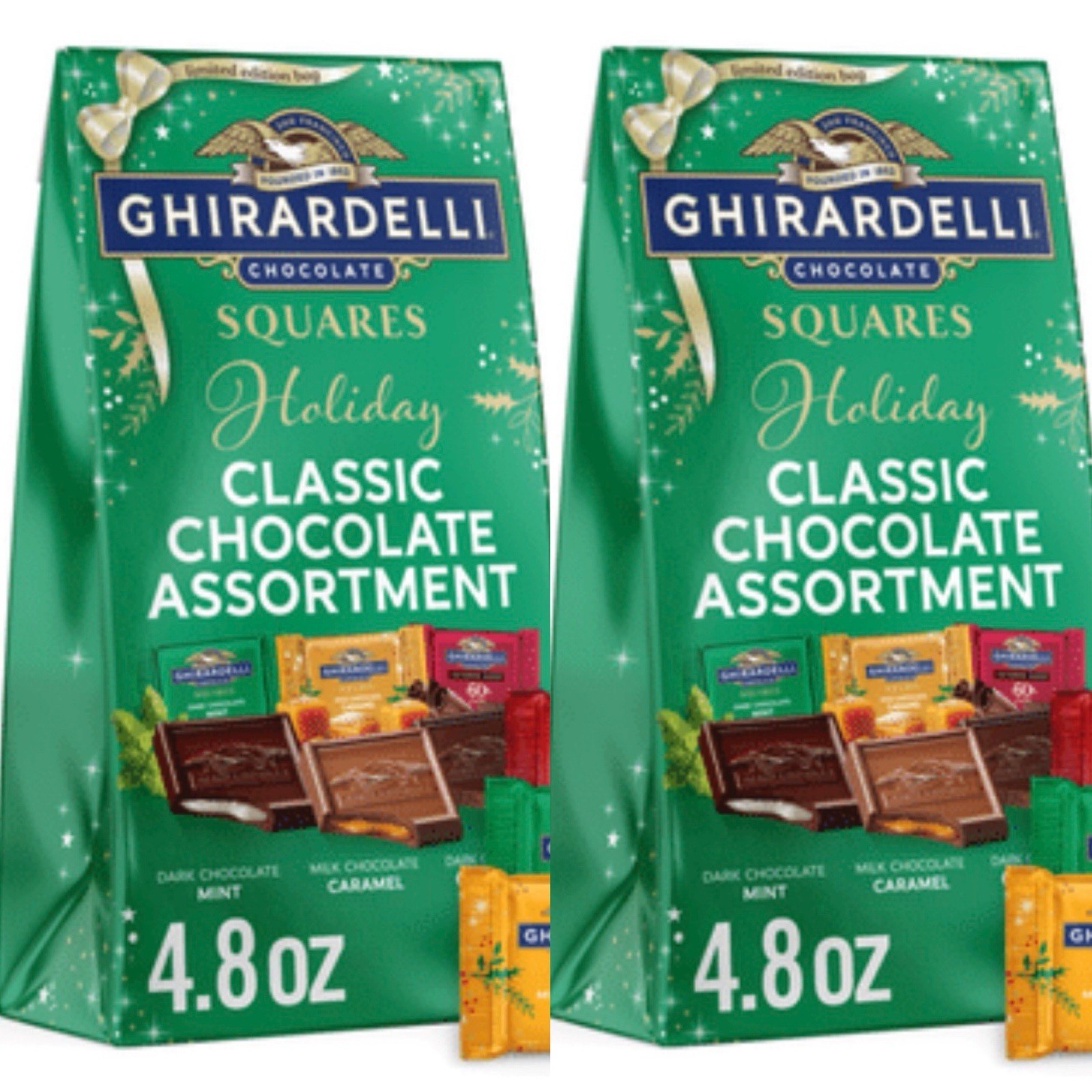 Two! Ghirardelli Chocolate Assortment Dark Chocolate Mint Caramel Squares gallery