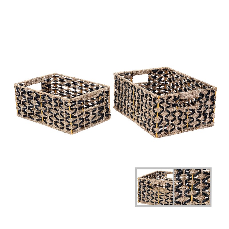 Rectangle Hand Weaved Wicker Baskets Water Hyacinth Seagrass Bins Set of 2 gallery