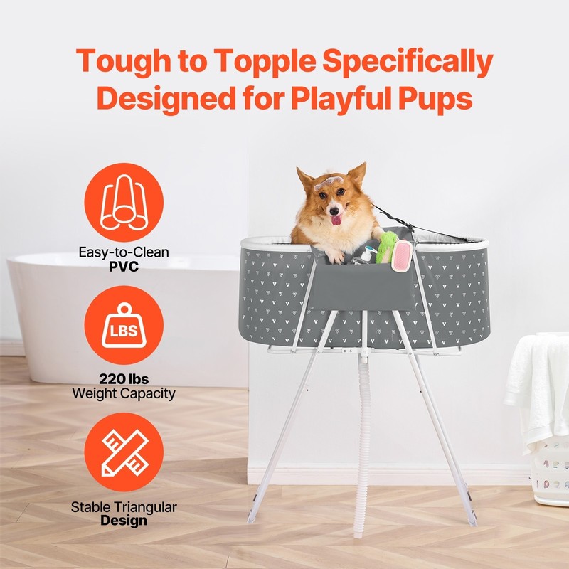 Portable Elevated Dog Bathtub, Foldable Pet Shower Station, Quick Drainage, Grey gallery