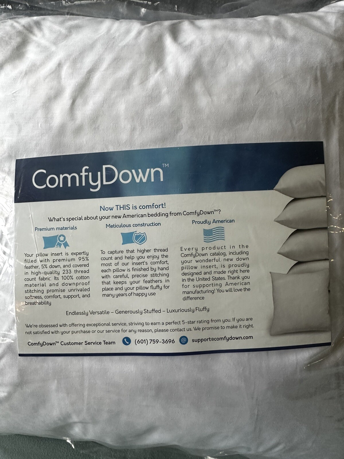 ComfyDown 18" x 18" 95% Feather 5% Down Insert Square Pillow American Made gallery