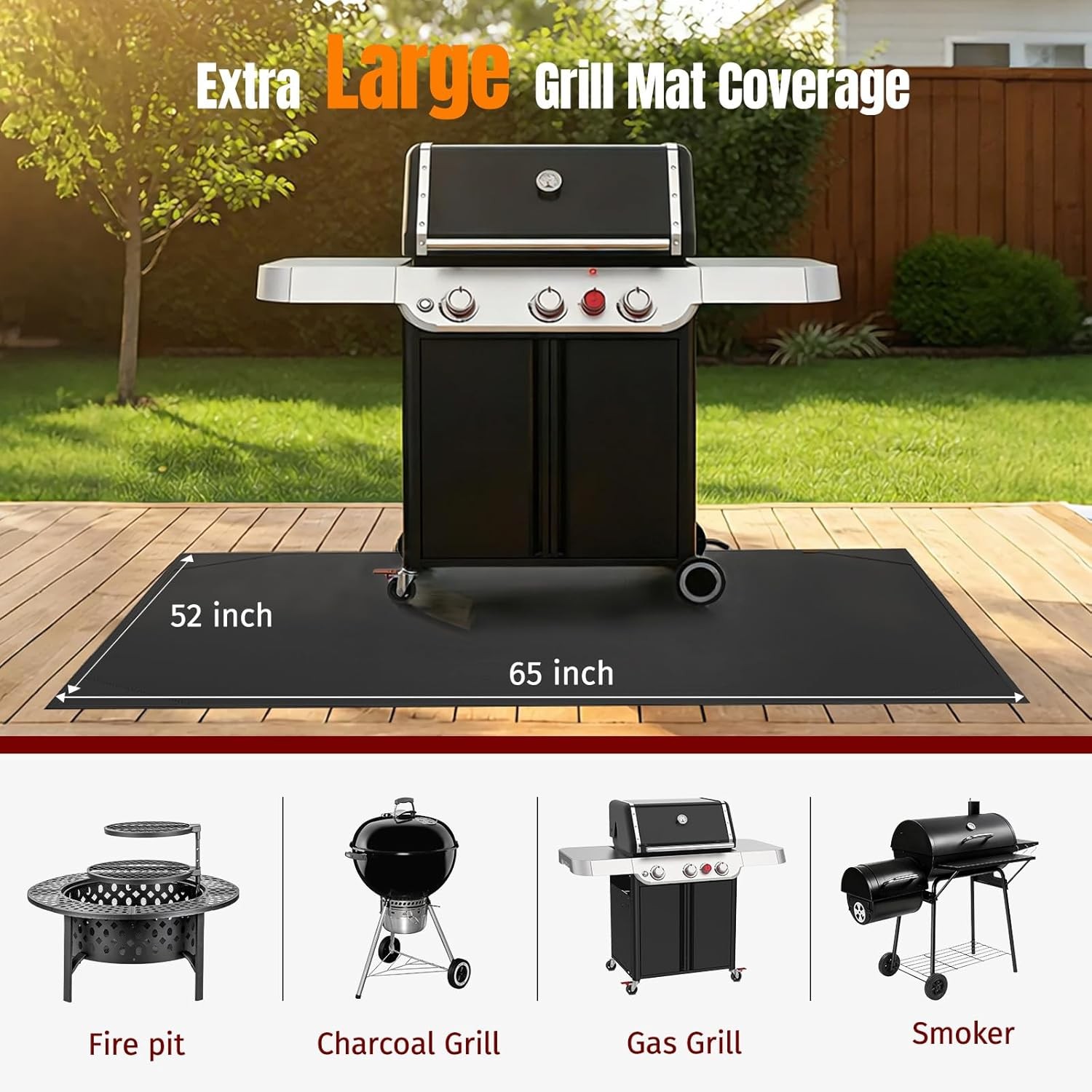 65 x 52 Inch Under Grill Mats for Outdoor Grill, Reusable Grill Mat for Deck gallery