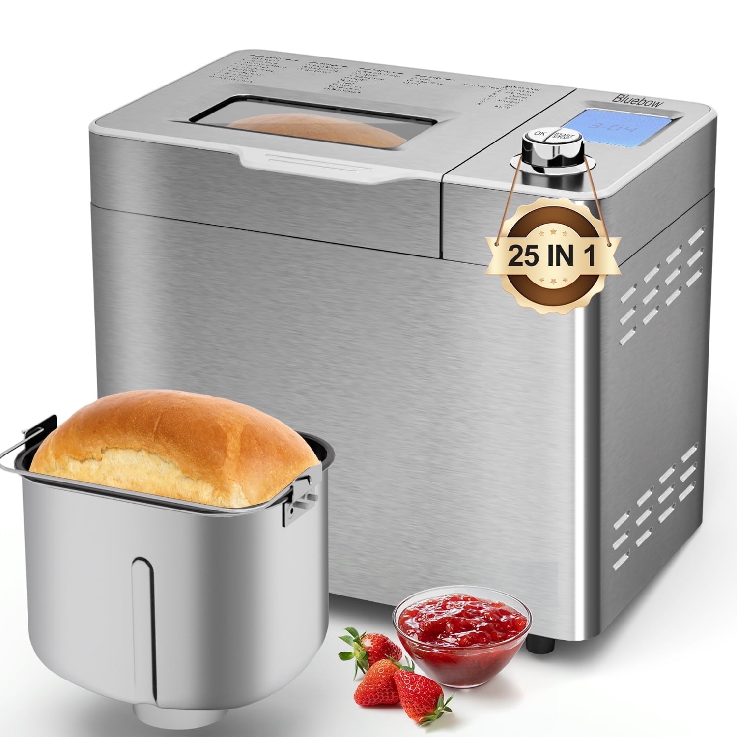 Bluebow 25-in-1 2LB Bread Machine with Auto Fruit/Nut Dispenser, Stainless Steel gallery