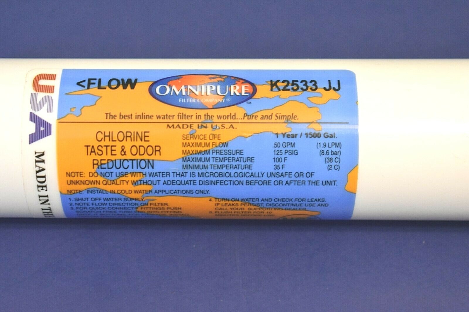 OmniPure Inline filter CTO Chlorine Taste Odor K2533JJ 10" x 1/4" Quick Release gallery