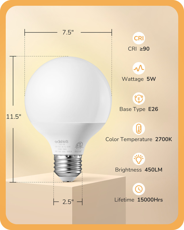 EDISHINE 8 Pack G25 LED Globe Light Bulbs Over Mirror, Makeup Round Light Bulbs gallery