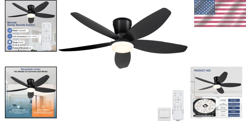 Low Profile 42" Ceiling Fan with Remote & Reversible DC Motor for Comfort gallery