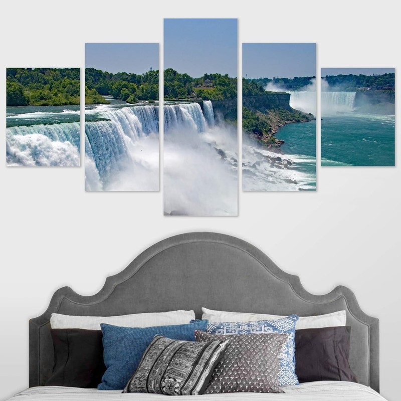 Wall26 - 5 Panels Dramatic Waterfall In Forest Photo Art Canvas Print Wall Art gallery