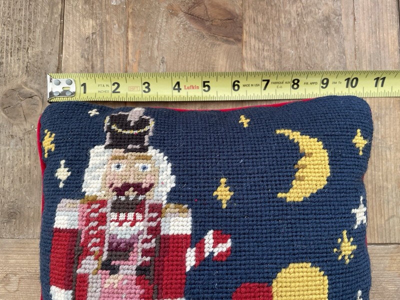VTG Handcrafted Needlepoint Nut Cracker Soldier Gifts Christmas Accent Pillow Sq gallery