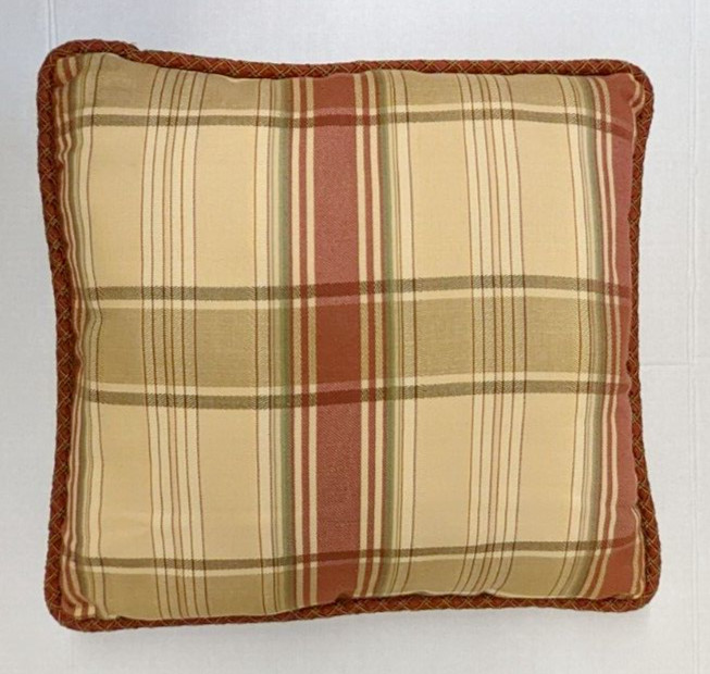 Gold and Rust Plaid Front Rust Back Decorative Pillow 17 x 17