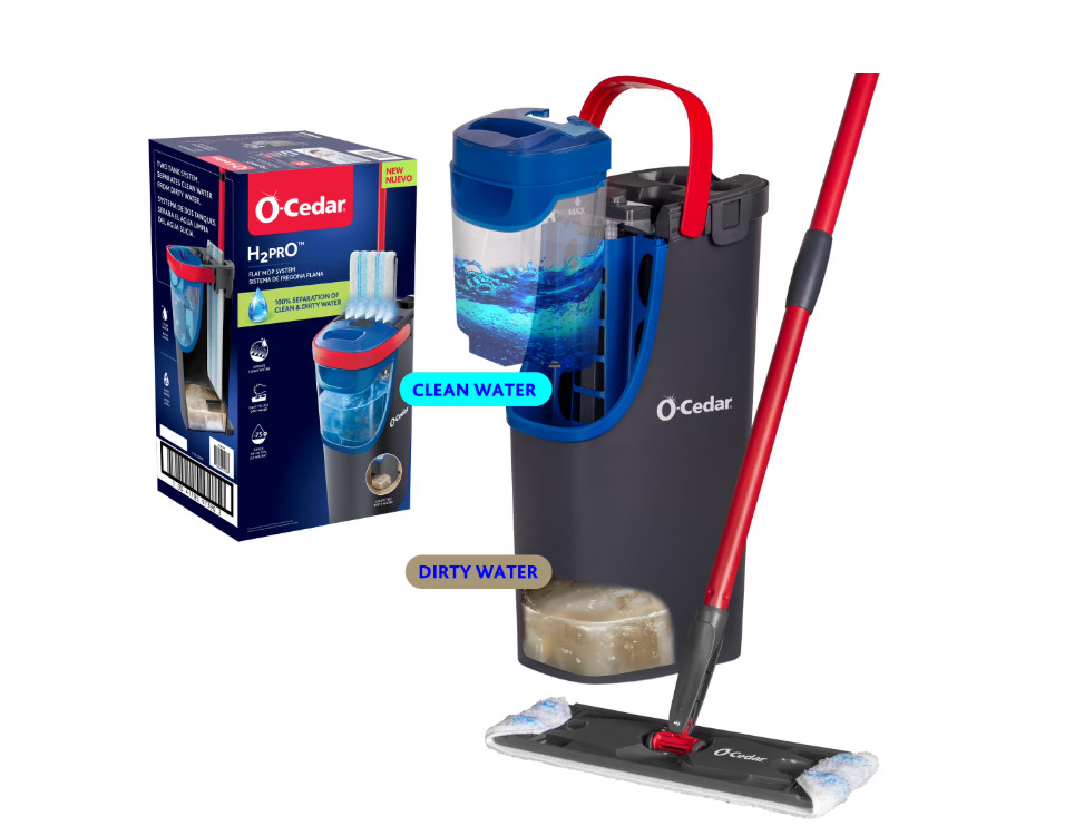 O-Cedar H2prO Flat Mop System Dual Tank Microfiber Floor Cleaning Mop Kit gallery