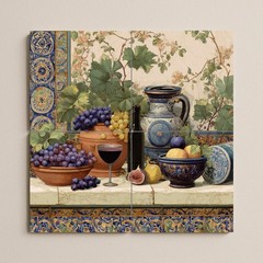 Mediterranean Vineyard Ceramic Tile Mural – Spanish Still Life Wall Art