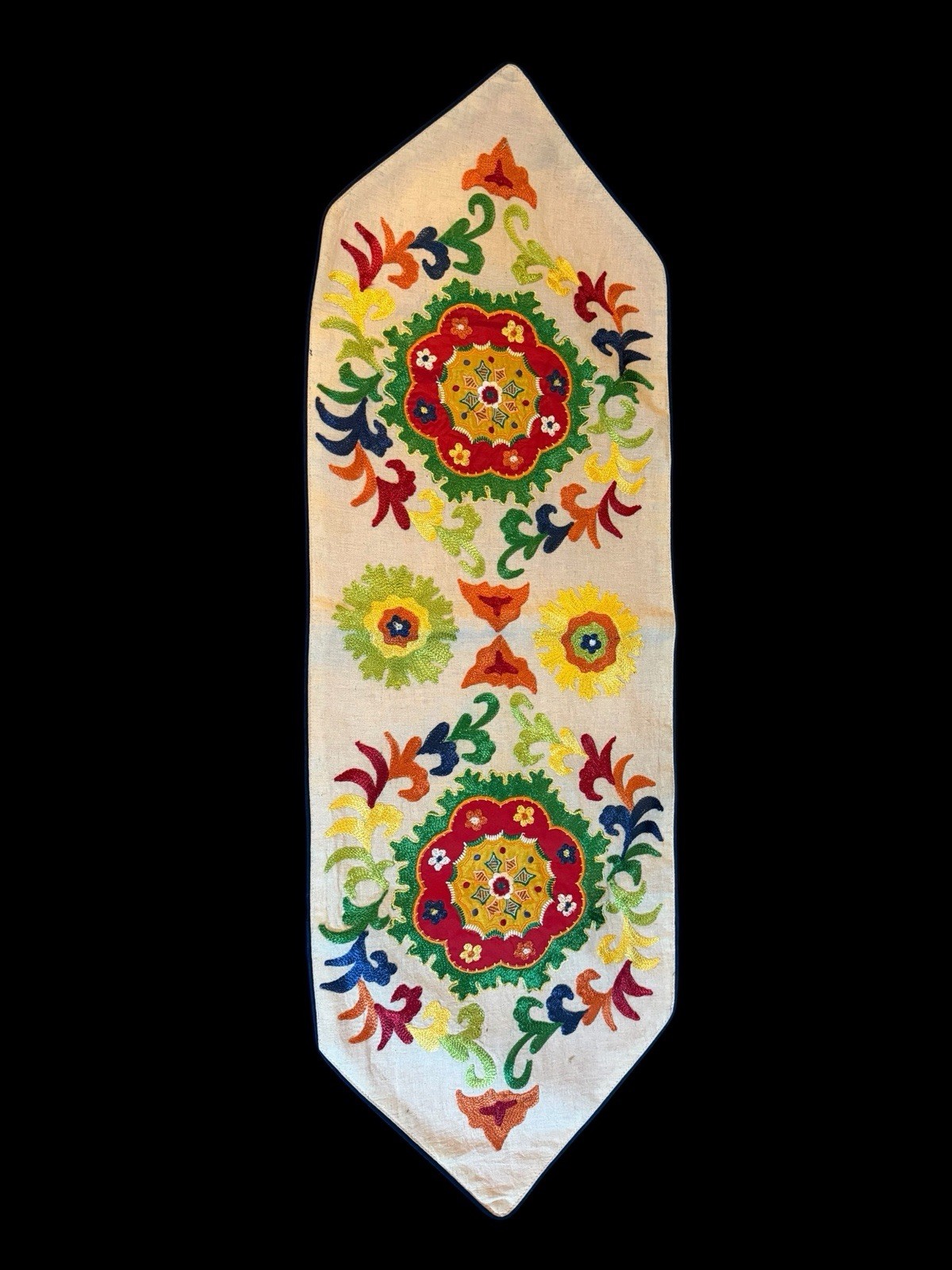 Pier 1 40x13” Primary Color Embroidered Table Runner Floral Design Cotton Linen gallery