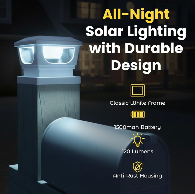 Solar Post Cap Lights for 3x3, 4X4 Posts (2 PACK) BICSGL-12WHT gallery