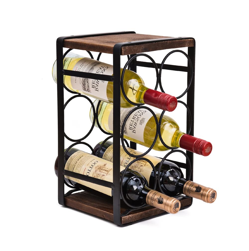 Rustic Wood Countertop Wine Rack 6 Bottles No Need Assembly Brown gallery