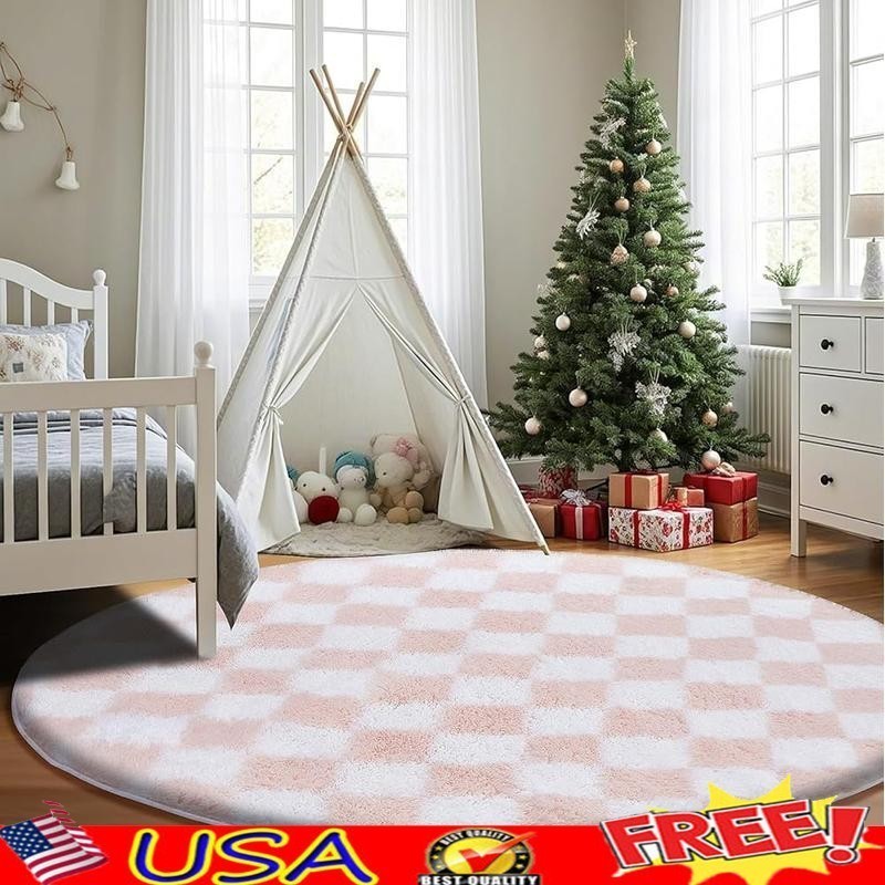 Super Soft Round Rug Non Slip High Pile Fluffy Carpet Bedroom Living Room Kids gallery