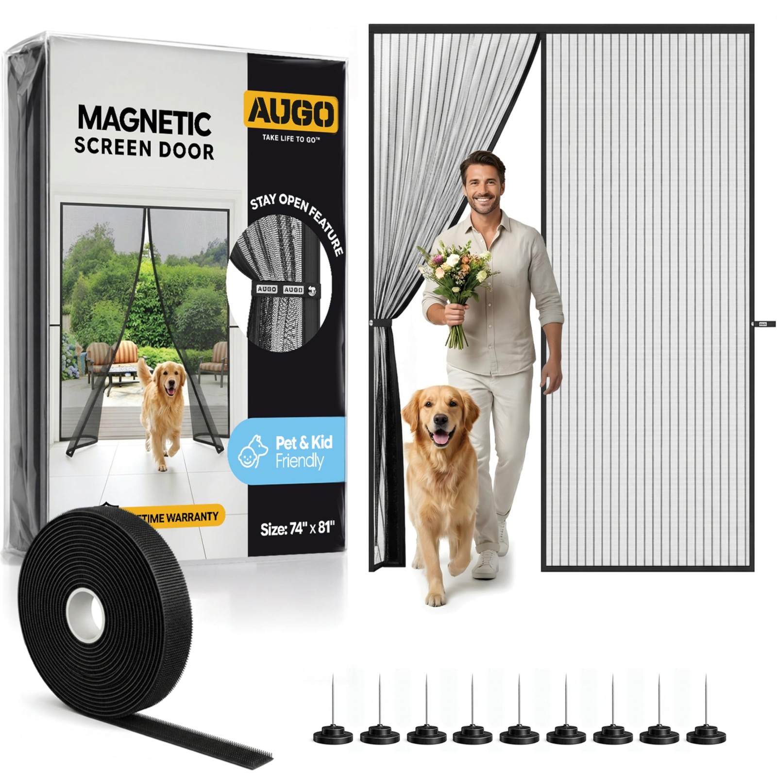 Magnetic Screen Door 74" x 81" - Fits Door Size 72" x 80" - Keeps Bugs Out gallery