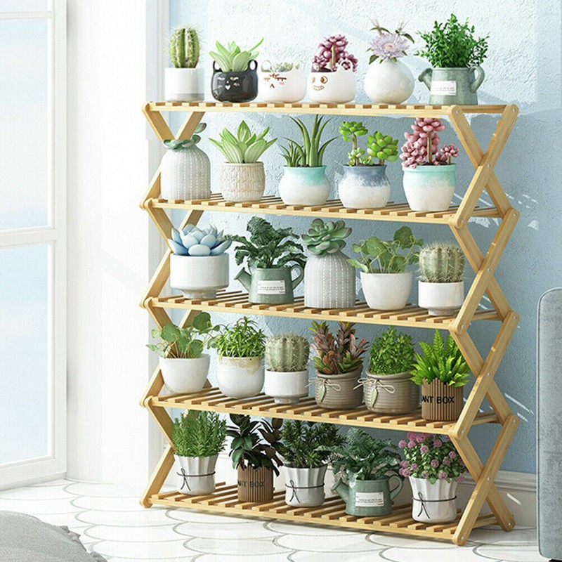 Various Bamboo Plant Stand Rack Multi Wood Shelves Bonsai Flower Display Storage gallery