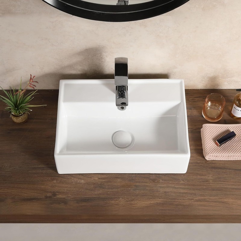 White Ceramic Rectangular Wall Mount Floating Bathroom Vessel Sink 17.7"x 12.2" gallery