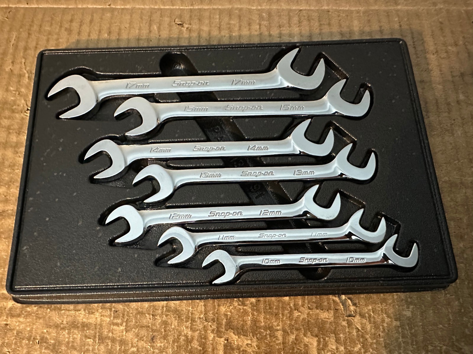 NEW OLD STOCK SNAP-ON 7 PC METRIC 4 WAY ANGLE HEAD WRENCH SET IN TRAY 10MM-17MM gallery