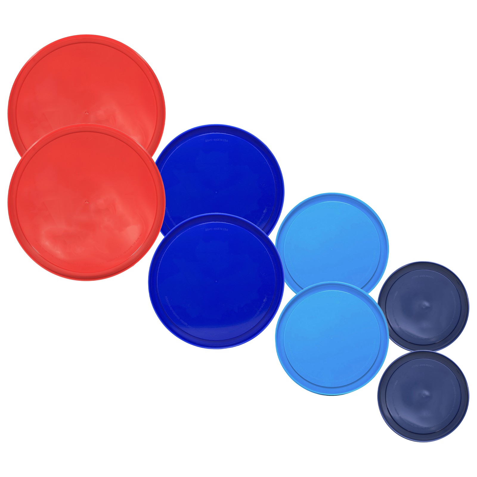 Pyrex (2) 326-PC Red, (2) 325-PC Cadet Blue, (2) 323-PC, (2) 322-PC Lids gallery