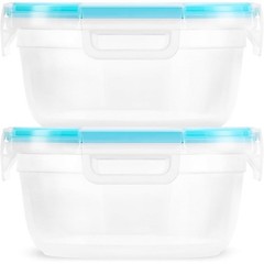 2 Pack Plastic Storage Containers Round Rectangular Lids Airtight Microwave Safe