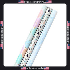 Hallmark wrapping paper bundle 3-pack blush pink gray blue gold high gloss