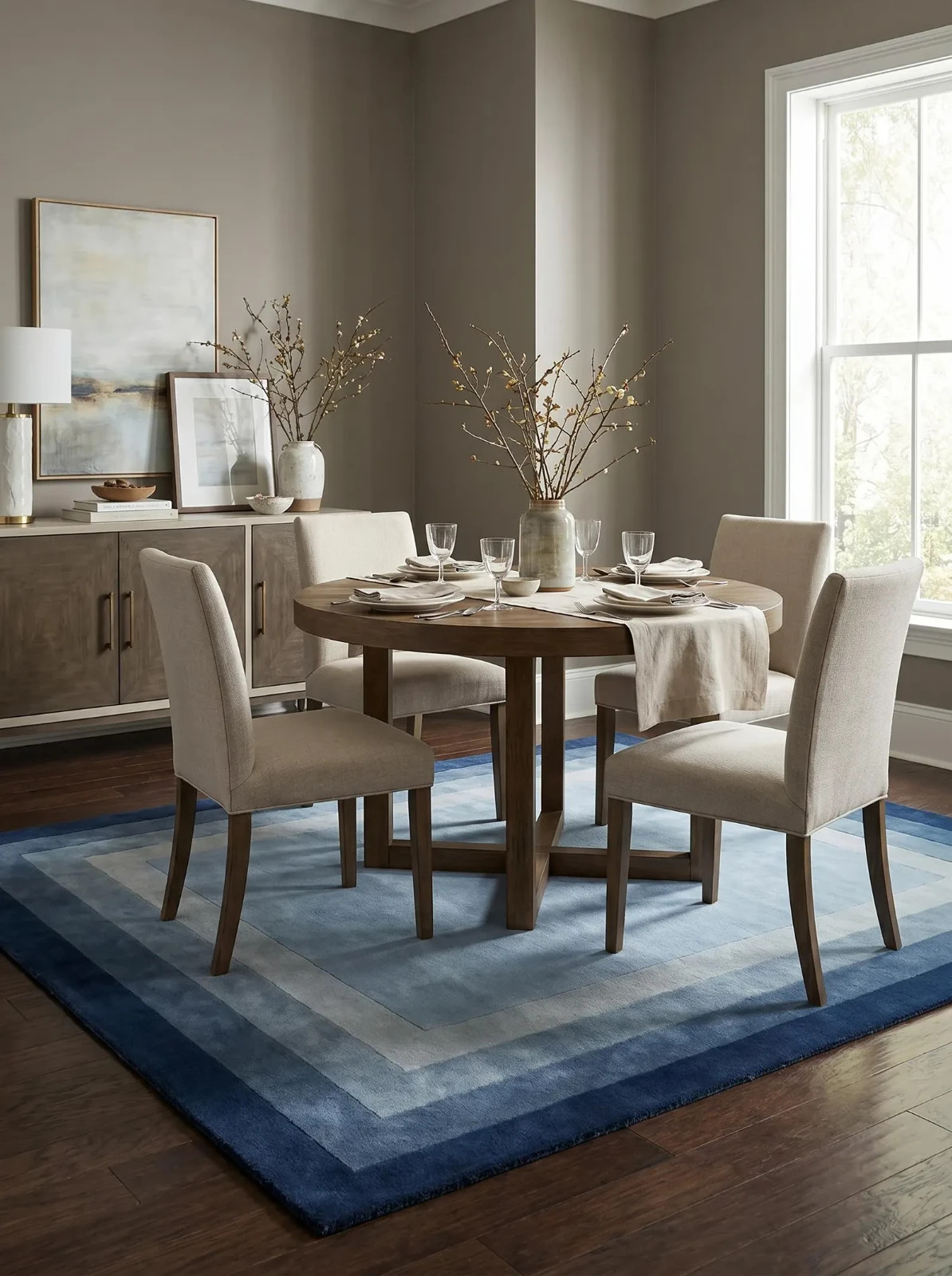 Premium Handmade Wool Rug Blue Ombre Border Tufted Rug, Handmade Wool Area Rug, gallery