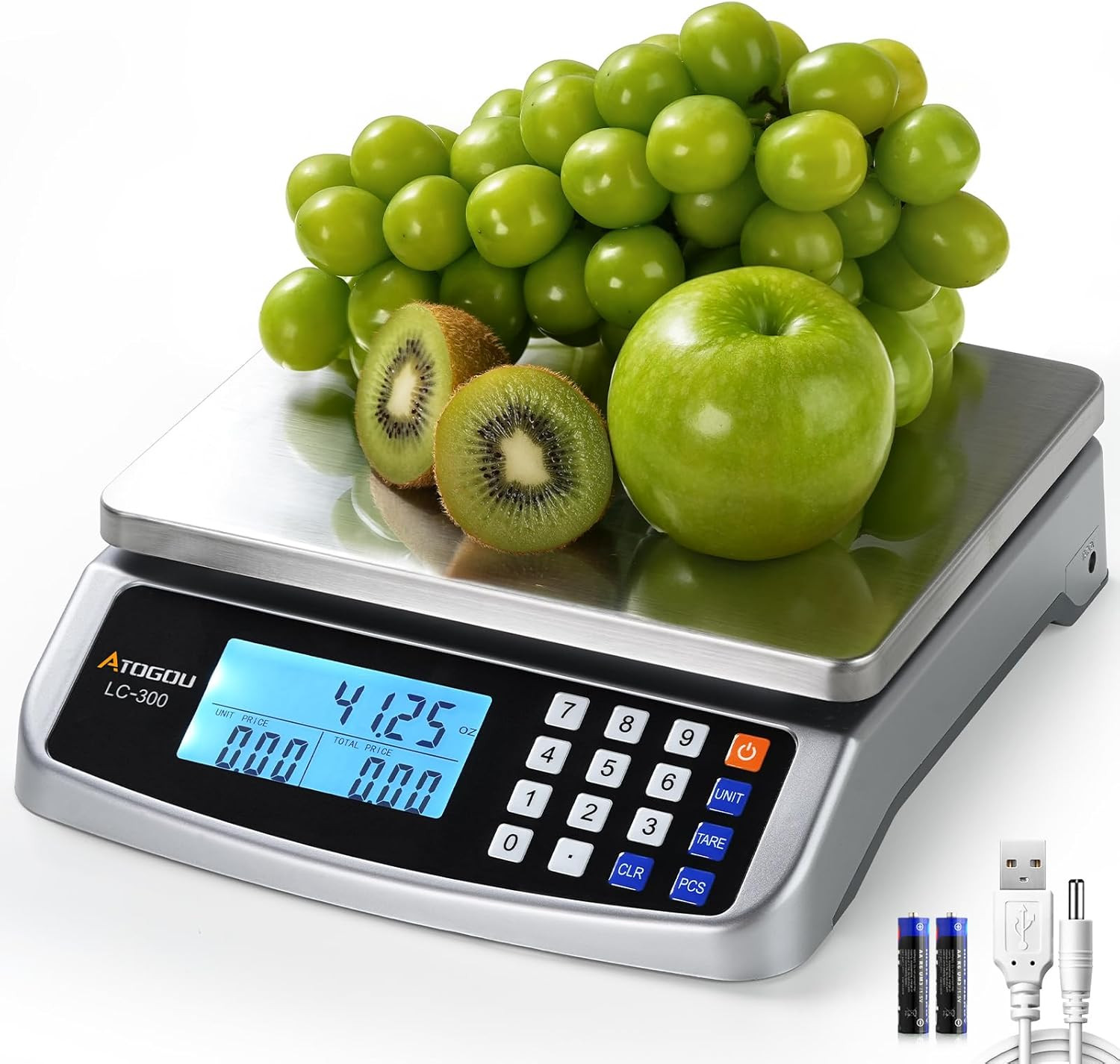 110Lb Food Scale, Commercial Kitchen Scale with Price Computing, Plug-In Usable, gallery