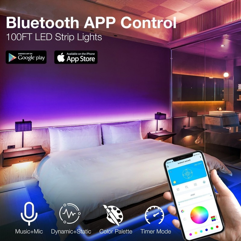 100Ft LED Strip Lights, Smart Light with App Remote Control, RGB LED Lights for gallery
