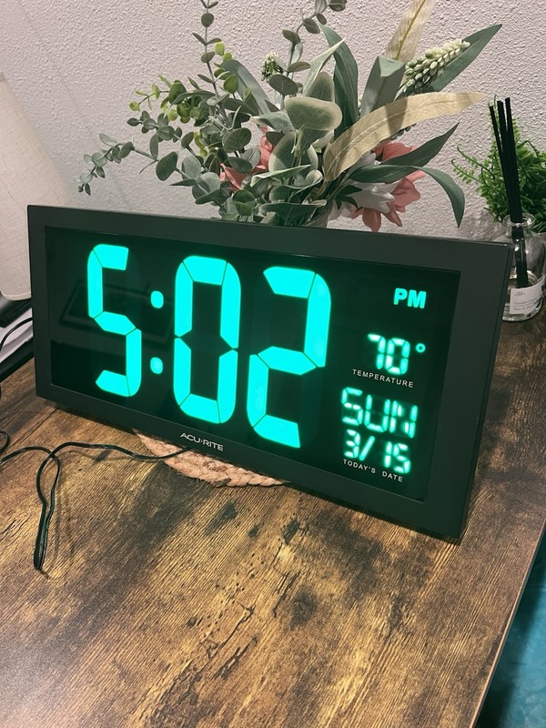 AcuRite Large 18” Digital LED Oversized Wall Clock with Date, Temperature & Time gallery