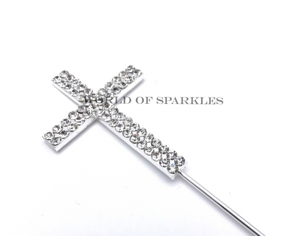 Diamante Silver Cross Holy Communion Christening Cake Topper 2 row D4 gallery
