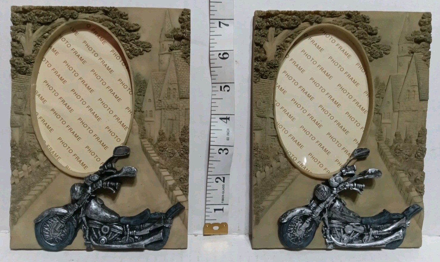 Motorcycle Textured 3D Picture Frame Lot of 2 Old Town Background 5" in x 7" in gallery
