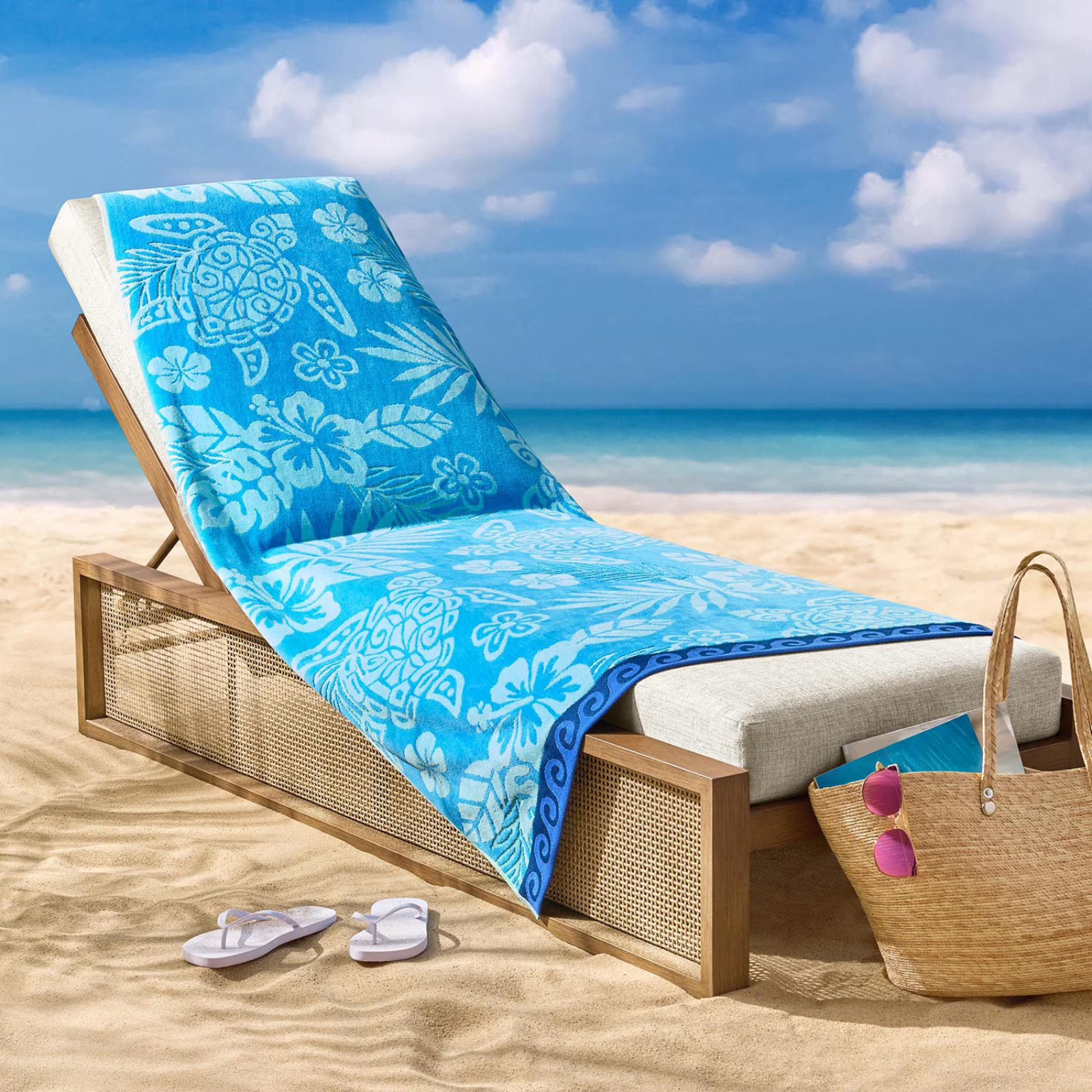 Members Mark Oversized Beach Towel 40x72 Blue Palm Tree Sunset Ocean Cotton New gallery