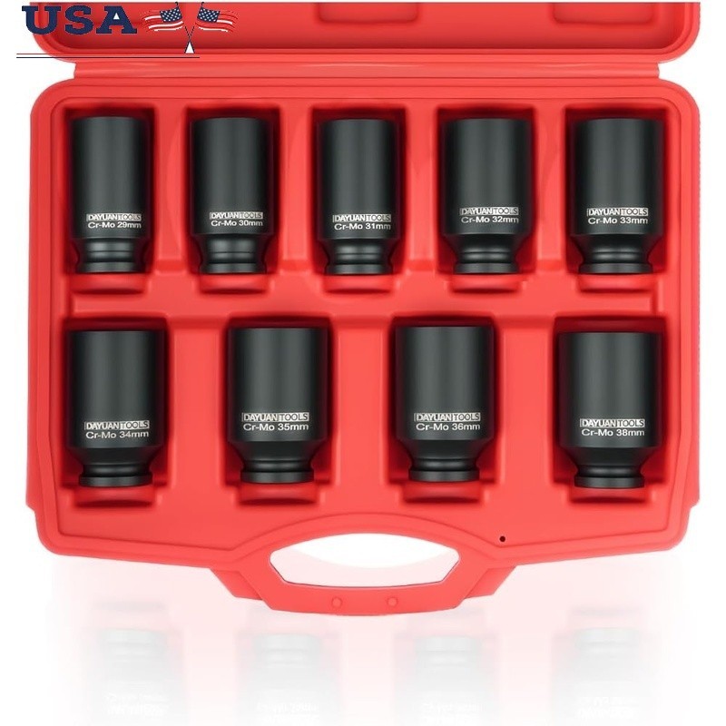 9Pcs Axle Hub Nut Socket Set 1/2in Drive Impact Tool 29-38mm Professional Garage gallery