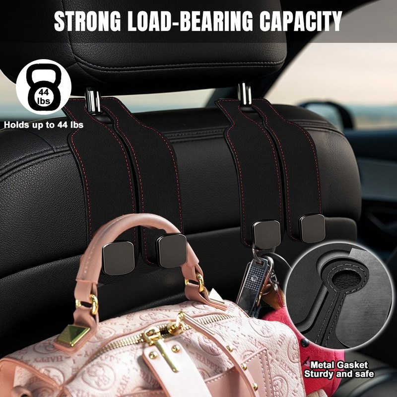 2x Car Headrest Double Hook Leather Seat Back Hanger Holder for Purses Bag Black gallery
