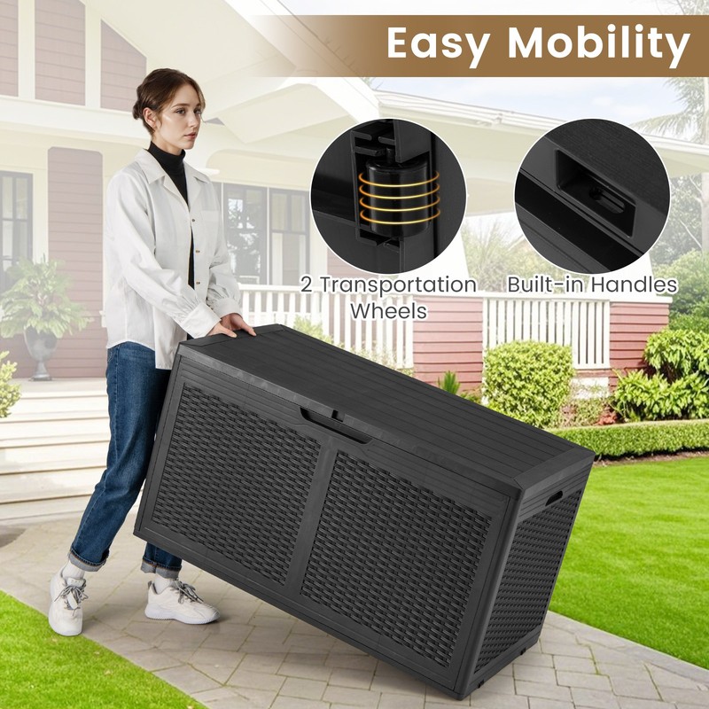 100 Gallon Resin Deck Box with Lockable Lid Wheels for Pool Accessories gallery