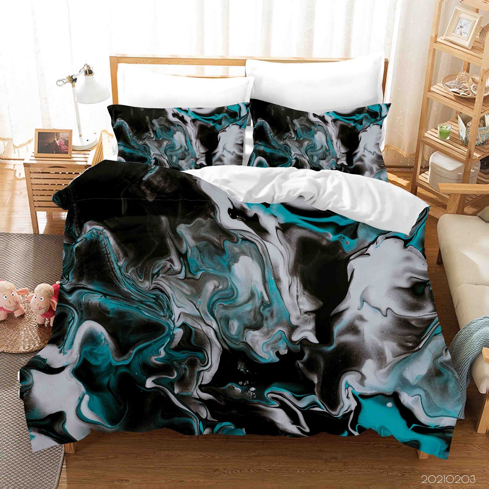 3D Marble Texture Black Blue White Quilt Cover Set Bedding Sets Pillowcases 64 gallery
