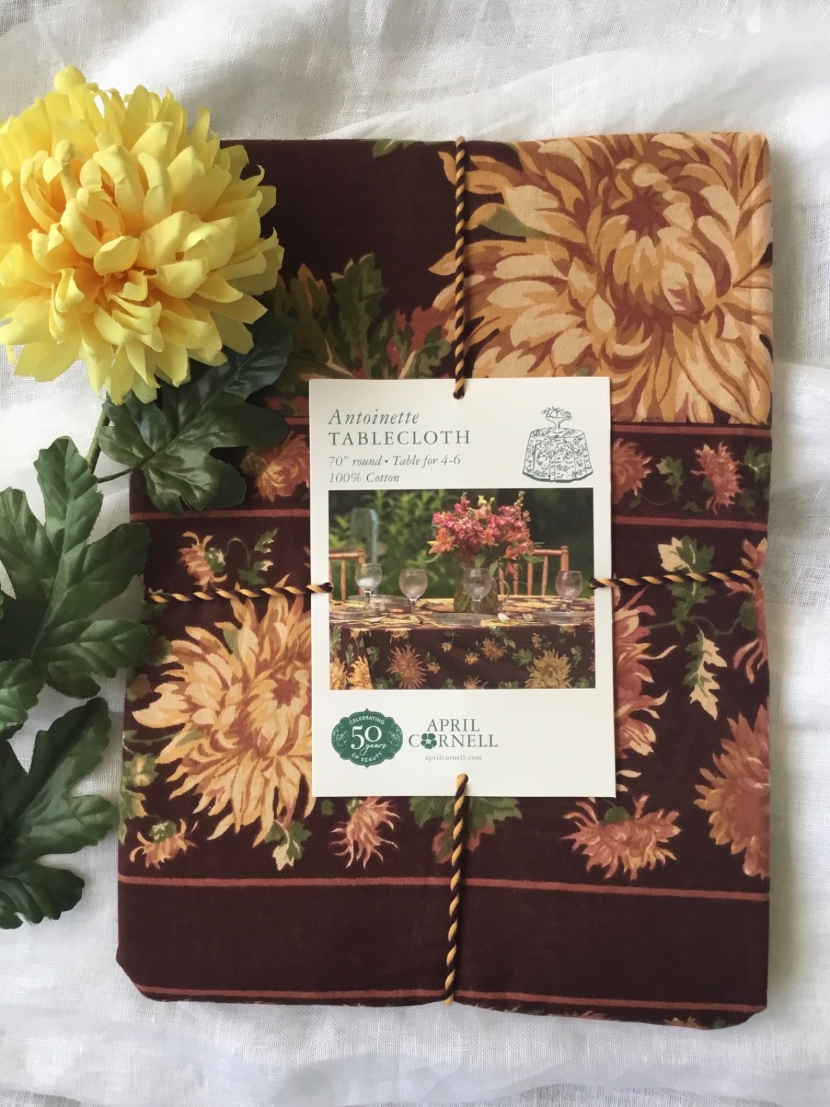 APRIL CORNELL Antoinette Autumn Fall Round Tablecloth 70” Brown/Multicolor NEW gallery