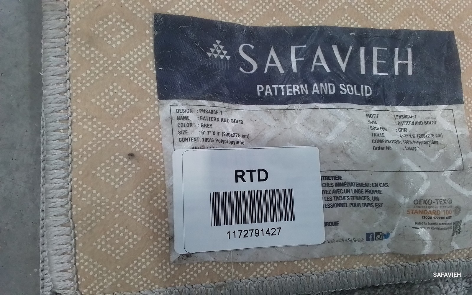 GREY 6'-7" x 9'-0" Back Stain Rug, Reduced Price 1172791427 PNS408F-7 gallery