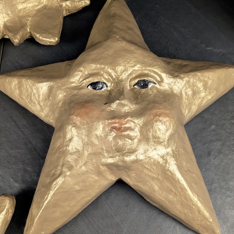 Celestial Chalkware Sun Moon Star Wall Decor Gold Plaster Large 3pc Set gallery
